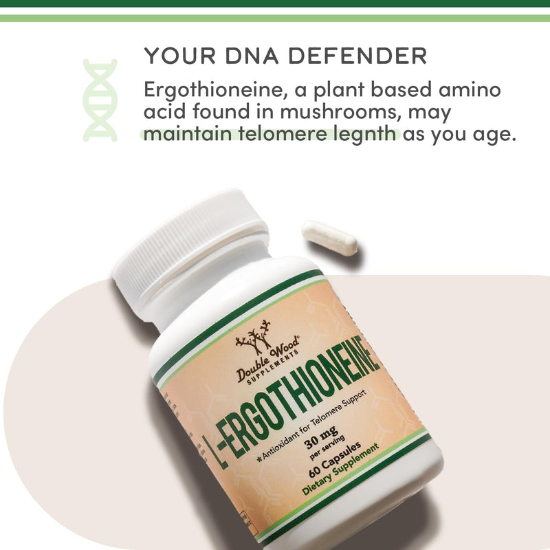 L-Ergothioneine 30mg EGT, Antioxidant + Healthy-Aging Support, 60 Capsules | Antioxidant + Healthy-Aging Supplement, Real 30mg (Many Give ~5mg), Mushroom-Sourced 'Longevity Vitamin', Vegan, COA by Lot 60 Count (Pack of 1)
