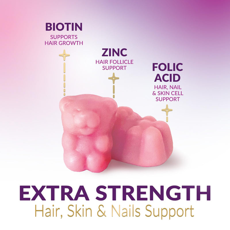 Hair Vitamins Gummies for Hair Growth - Hair, Skin & Nails Beauty Complex with 5000mcg Biotin per Serving - Supports Thicker, Stronger, Radiant-Looking Hair for Women & Men, Berry Flavor