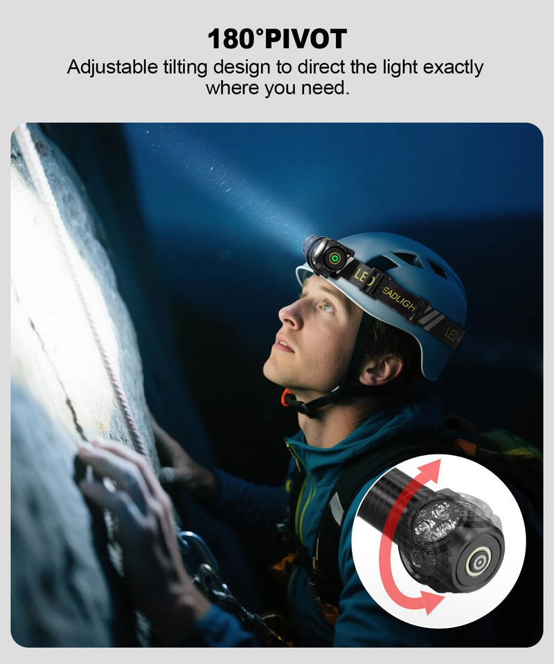 LED Rechargeable Headlamp for Adults - Hard Hat Light Running Head Lamp with Red Light, Magnet, 180° Tilt, 7 Modes, Detachable Flashlight & Headband, Outdoor, Emergency Use 2PC Black 2 Pack