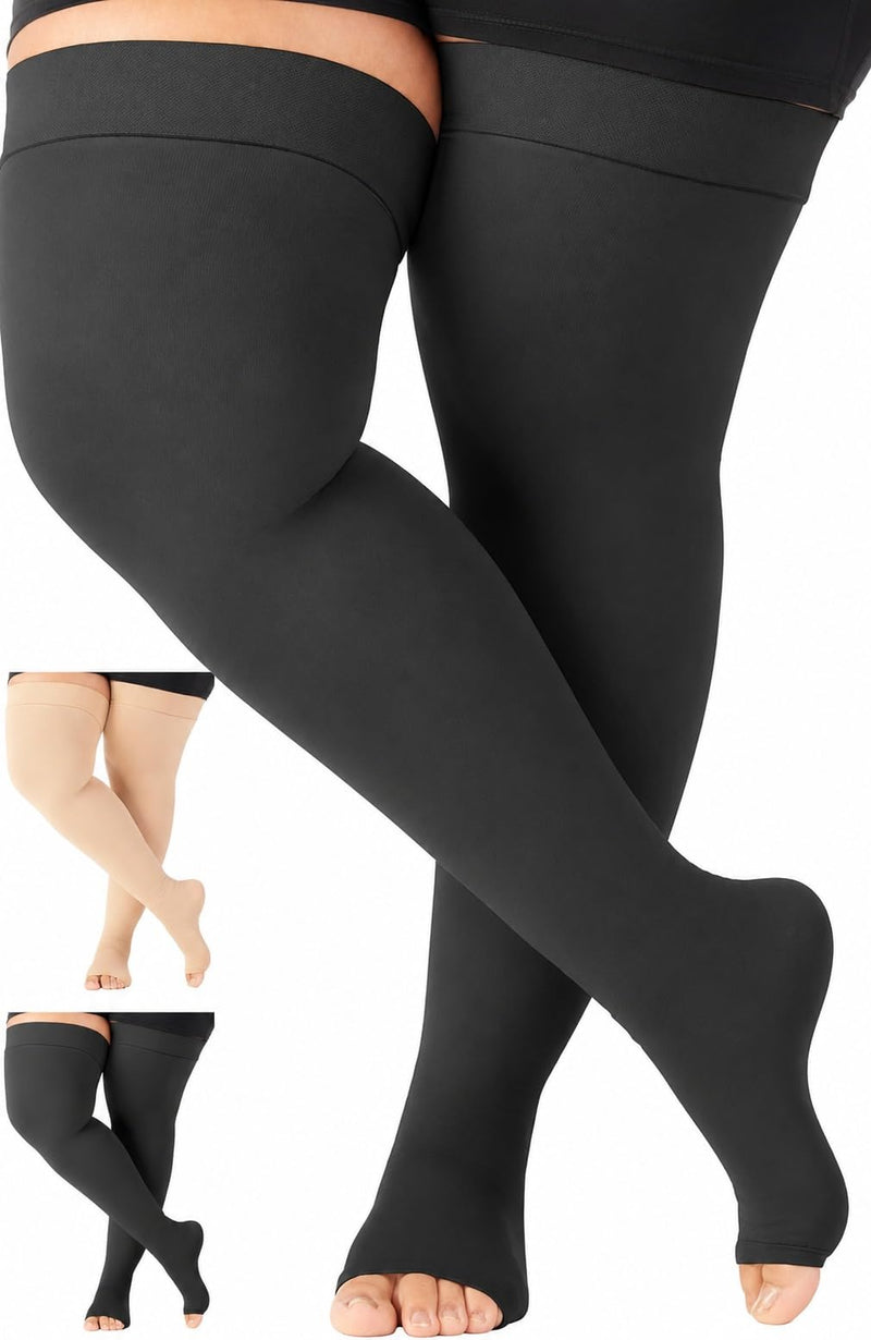 ABSOLUTE SUPPORT Thigh High Compression Stockings 20-30mmHg Black/6X-Large 6X-Large