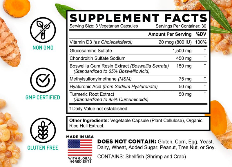 FarmHaven Glucosamine Chondroitin MSM with Boswellia, Turmeric| Added Hyaluronic Acid & Vitamin D3 | Promotes Joint & Muscle Health & Inflammation Response | Non-GMO & Gluten Free | 90 Capsules | Supports Joint Health and Healthy Inflammation Response ...