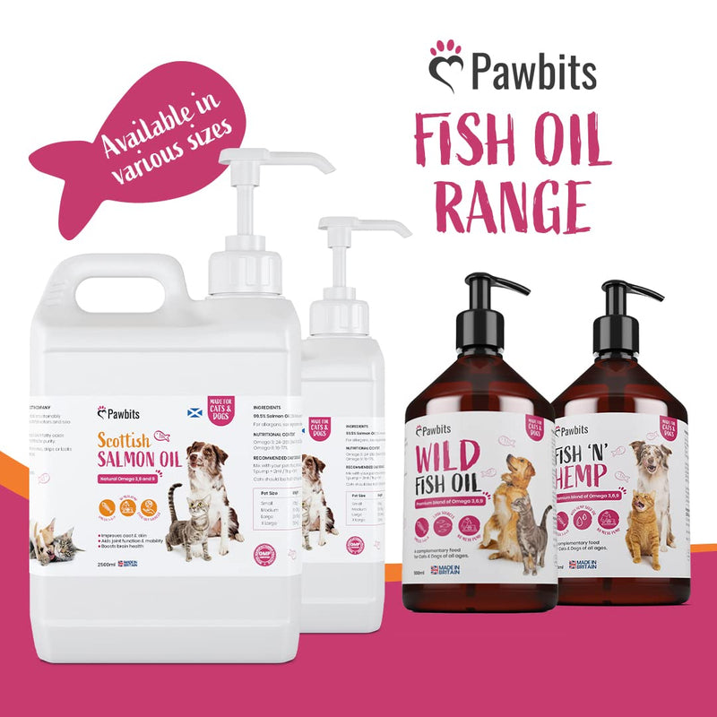Pawbits 2.5 Litre Scottish Salmon Oil For Cats & Dogs - Natural Omega 3+6+9, Healthy Coat & Immune System