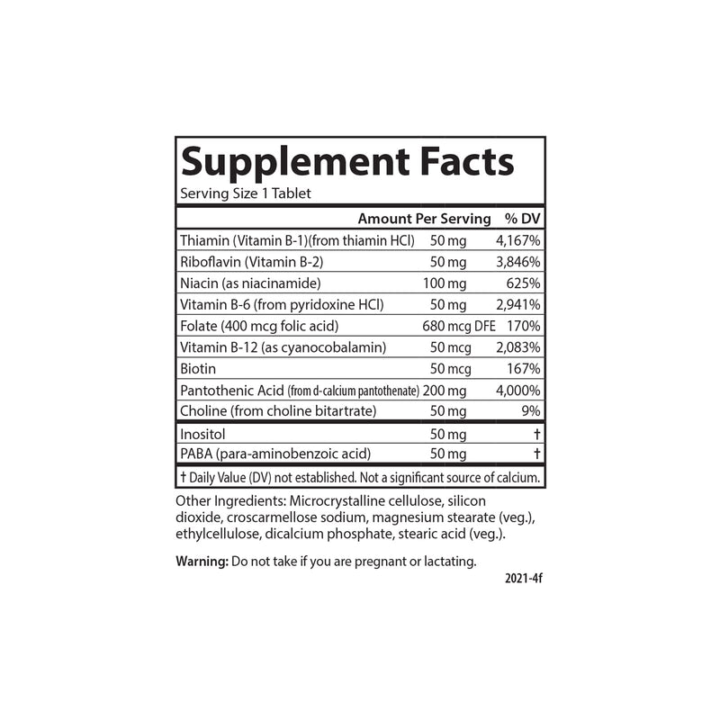 Carlson B Compleet 50, Balanced Vitamin B Complex, 100 Tablets | Energy Production; Cellular Support; Optimal Wellness
