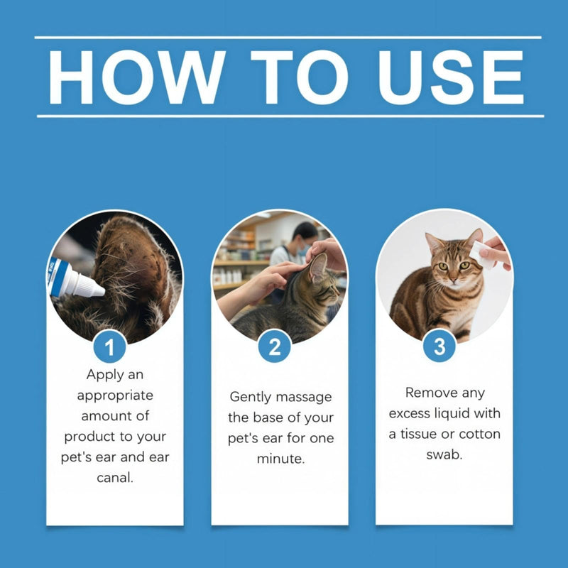 Cat & Dog Ear Cleaner Solution, Ear Mite Treatment for Dogs, Dog Ears Drops for Infection, Relieves Yeast Infections, Stops Odor, Soothes Scratching & Discomfort, Ears Care for Puppy and Cats