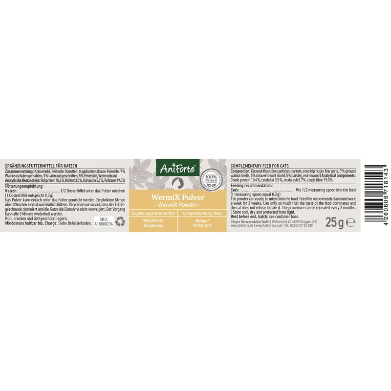 AniForte WermiX powder for cats 25g - Natural herbs such as thyme, wormwood & sage, proven alternative for 10 years, supported by saponins, bitter substances - BeesActive Australia