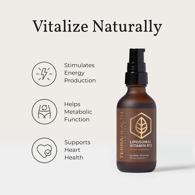 Terra Health Essentials - Liposomal B12 | Support Energy & Mood, Promote Memory, Aid Immune System (1 Bottle, 30 Day Supply)