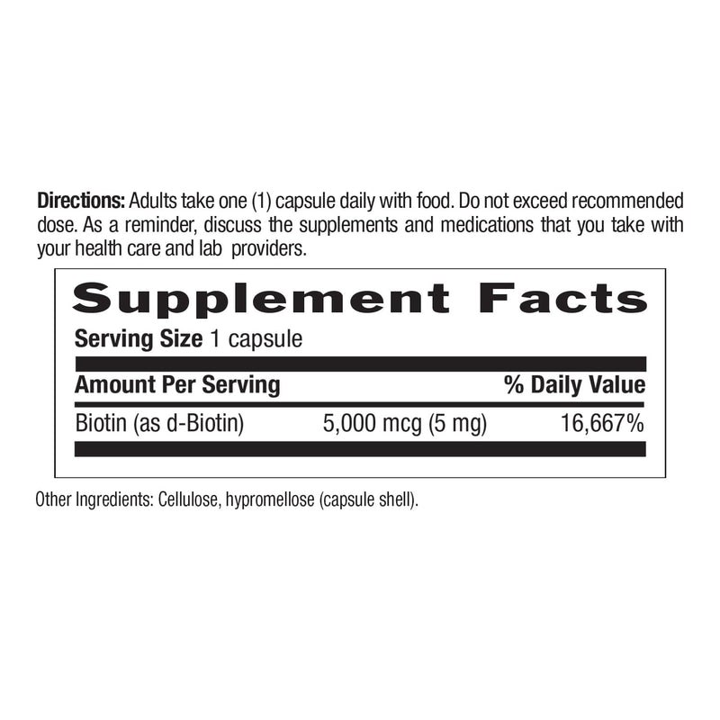 Country Life Biotin 5 mg for Hair, Scalp and Nails, 60 Vegan Capsules | Supports keratin formation for healthy hair, skin & nails; gluten-free and Non-GMO Project Verified Unflavored 60 Count (Pack of 1)