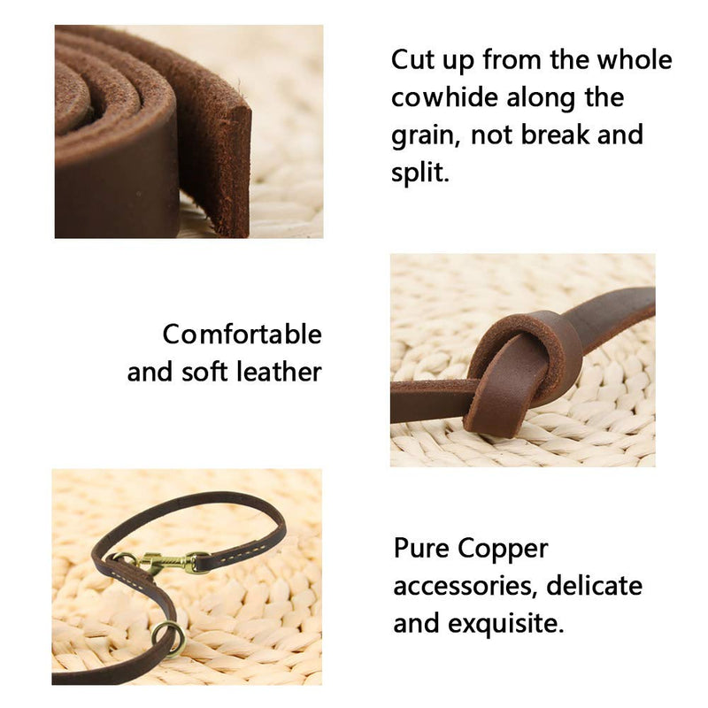 Multi Function 8ft Leather Dog Leash, Genuine Leather Hands Free Leash for Small, Medium and Large Dogs Brown 8ft*1/2inch
