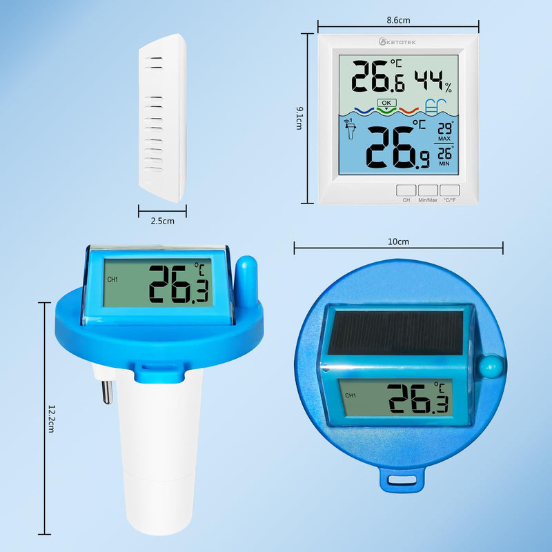 KETOTEK Wireless Pool Thermometer Digital Water Temperature Gauge Pool Floating Indoor Outdoor Thermometers for Swimming Pool, Bathtub, Pond, Aquarium Remote Temperature Monitor Sensor IPX8 Waterproof - BeesActive Australia