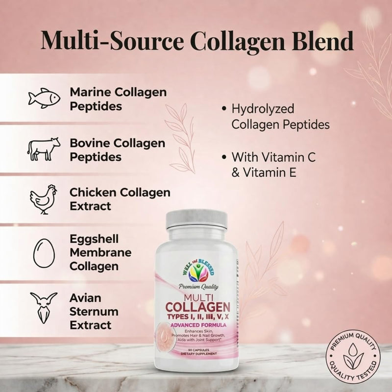 Multi Premium Collagen Supplements for Women with Vitamin C, E -Tighten Skin, Reduce Wrinkles, Strong Nails, Joints & Hair Growth - Anti Aging Skin Care Supplements for Women -90 Capsules Unflavored