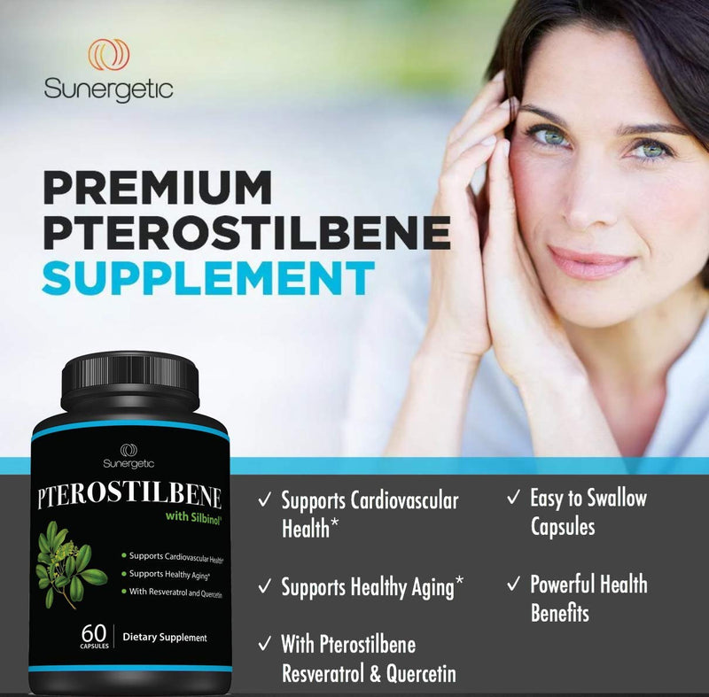 Premium Pterostilbene Supplement – Pterostilbene with Resveratrol & Quercetin – Supports Healthy Aging – Natural Source Pterostilbene 100mg per Serving – 60 Capsules (Pack of 2) 60 Count (Pack of 2)