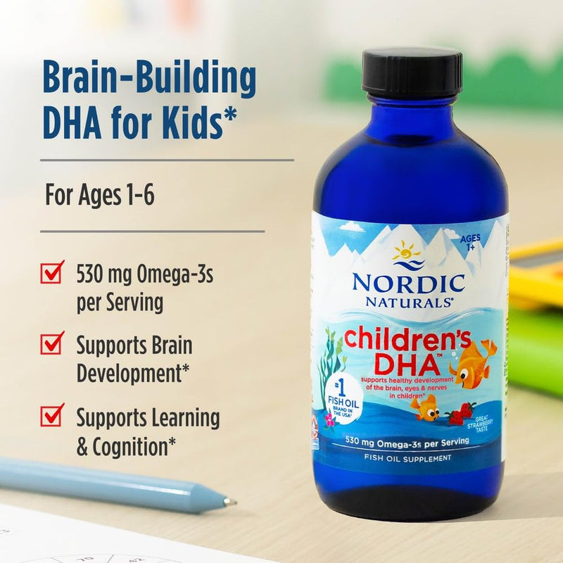 Nordic Naturals Children’s DHA, Orange - 8 oz for Kids - 530 mg Omega-3 with EPA & DHA - Brain Development & Function - Non-GMO - 96 Servings | Omega-3 with DHA & EPA per serving supports brain development, learning & cognitive function for kids. 96 se...