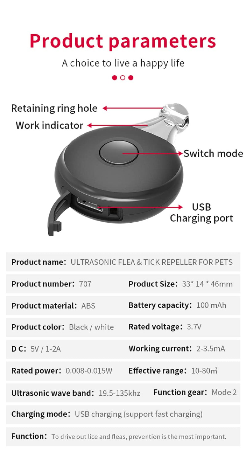 Sweetneed chidad yi Ultrasonic Flea and Tick Repellent Pet Ultrasonic Pendant Against Ticks USB Charging, Flashing Light to Prevent Losses at Night, Suitable for Cats and Dogs - BeesActive Australia