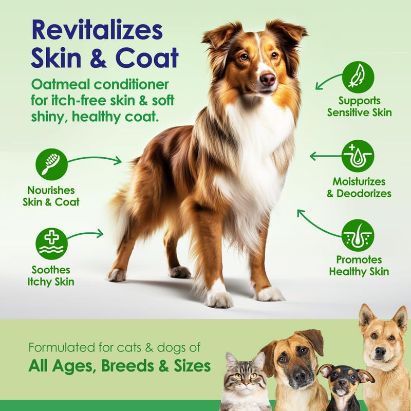 Oatmeal Dog Conditioner for Dry Itchy Skin with Soothing Aloe Vera, Suitable for All Pets, with Cucumber Essence and Ripe Melon Extract, Moisturizes and Detangles Matted Hair, 16 Oz - BeesActive Australia