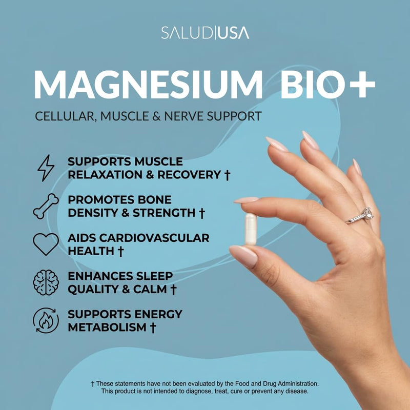 Magnesium Supplement with Taurine & Vitamin B6 – Magnesium BIO+ for Muscle Support, Nerve Health, Cellular Energy Production, Metabolism Support & Heart Health – 60 Capsules