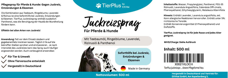 TierPlus itch spray for horses & dogs, 500 ml spray bottle, against itching, inflammation & eczema, immediate help for allergies & dry skin, clever care formula