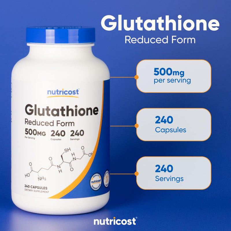 Nutricost Glutathione Capsules 500mg, 240 Capsules - Gluten Free, GMO Free 240 Count (Pack of 1)