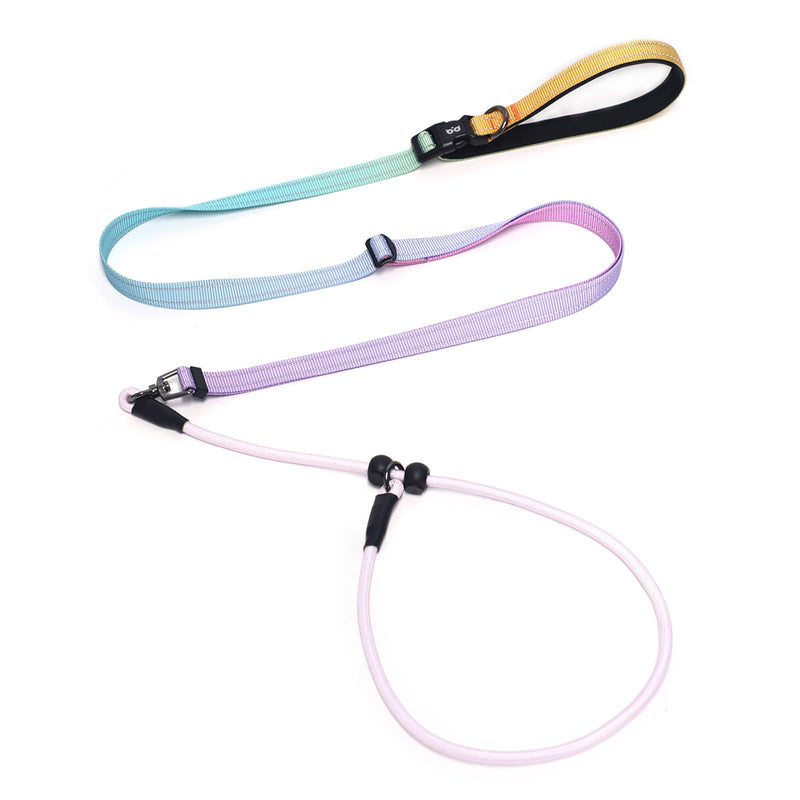 QQPETS Adjustable Slip Lead Dog Leash, Hands Free Waist Leash for Dog Walking, Reflective Training Lead with 360° Swivel Anti-Tangle, 4-7 ft Length for All Breeds Color Gradient