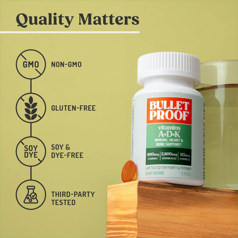 Bulletproof Vitamins A-D-K Softgels, 30 Count, Supplement for Heart, Bone Health and Immune Support | Supplement for Heart, Bone Health and Immune Support 30 Count (Pack of 1)