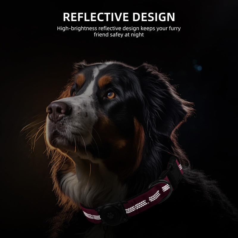 Upgraded AirTag Dog Collar, IP68 Waterproof Air Tag Dog Collar Holder, Reflective, Ultra-Durable, Comfortable Padded, Heavy Duty Dog Collars for Small Medium Large Dogs (L (14.8"-20.3"), Hotpink) L (14.8"-20.3") - BeesActive Australia