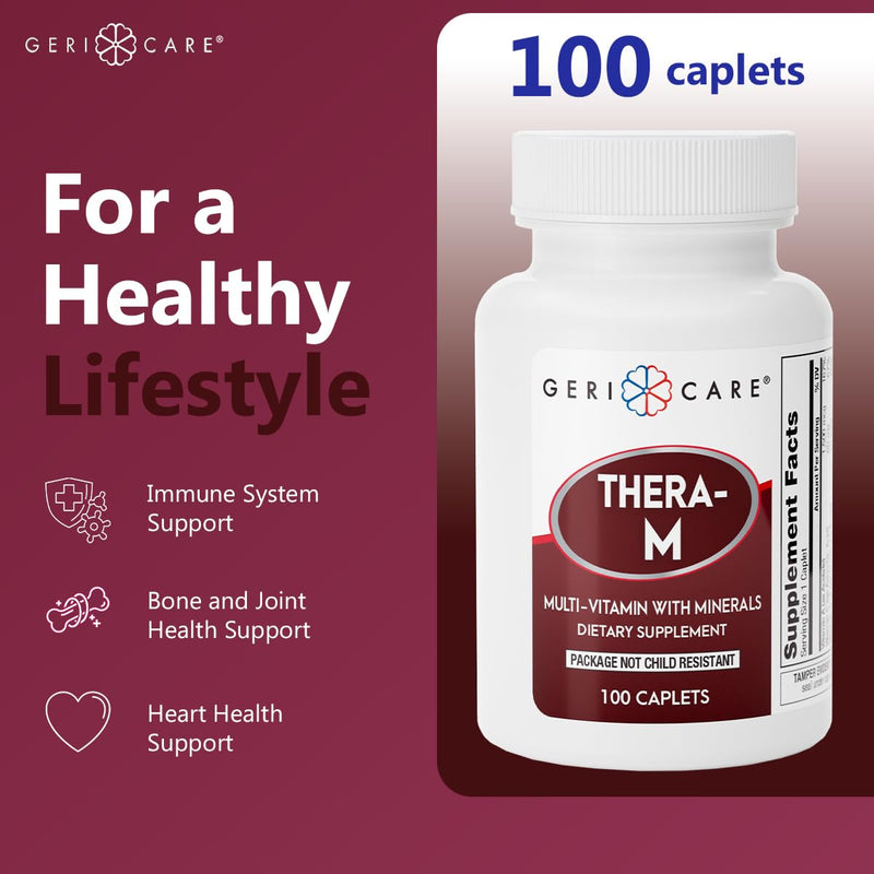 GeriCare Thera M Multivitamin Caplets, Blend of Vitamins and Minerals to Ensure Maximum Nutritional Support Antioxidant Protection Supplement, 100 Count (Pack of 2) 100 Count (2pk) with Mineral