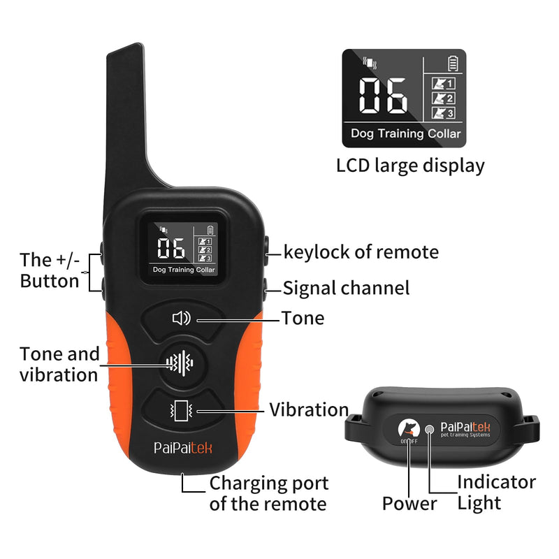 PaiPaitek No Shock Dog Training Collar with Remote 3300ft Range, Strong Vibrating Dog Collar Beep and Vibration Only, Waterproof Vibration Collar for Small Medium Large Dogs (5-120 lbs) - No Prongs Blue - BeesActive Australia