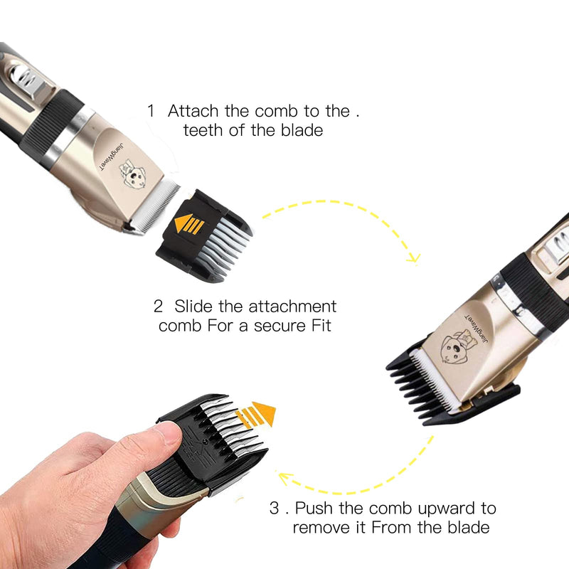 Dogs Hair Trimmer, Dogs Shaver Clippers Grooming Kit - Low Noise Cordless Rechargeable Dog & Cat Horses Clippers, Heavy Duty, Quie Gold - BeesActive Australia