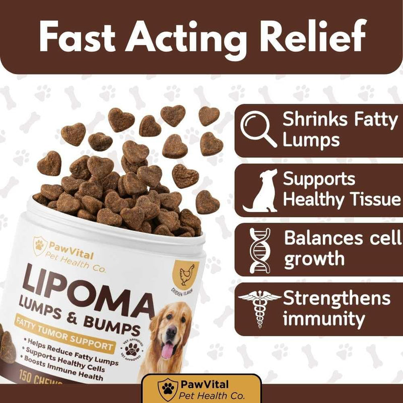 Lipoma Treatment for Dogs – Lumps & Bumps Support, Helps Reduce Fatty Tumors, Turkey Tail Mushroom Chews for Immune Health with L Carnitine, Chicken Flavor, 150 Soft Chews