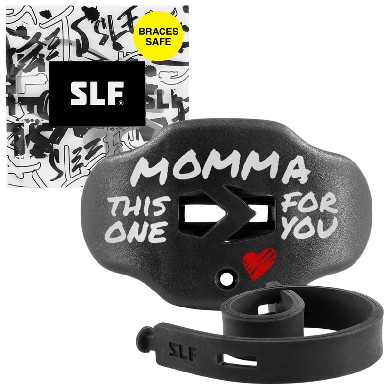 SLEEFS Football Mouth Guard - Lip/Mouthguard with Helmet Strap - Lip/Teeth Protector Mouthpiece - No Boil - for Youth/Adults, Maximum Air Flow, for All Sports - Momma This One for You Black - BeesActive Australia