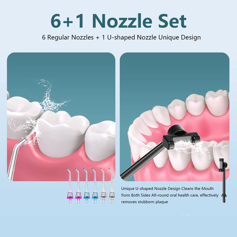 Water Flosser,Water Dental Flosser Pick for Teeth,Grinest 7 Modes Rechargeable Cordless Oral Irrigator Portable IPX7 Waterproof Tooth flossers for Home Travel-Black Black