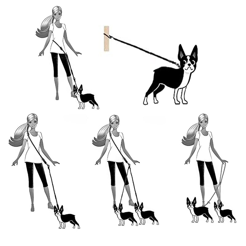 Hands Free Dog Leash 2 Dogs 7.5ft Rope Crossbody Dog Leash for Two Dogs Reflective for Large Medium Small Dogs Walking, Jogging and Running Black two leashes - BeesActive Australia