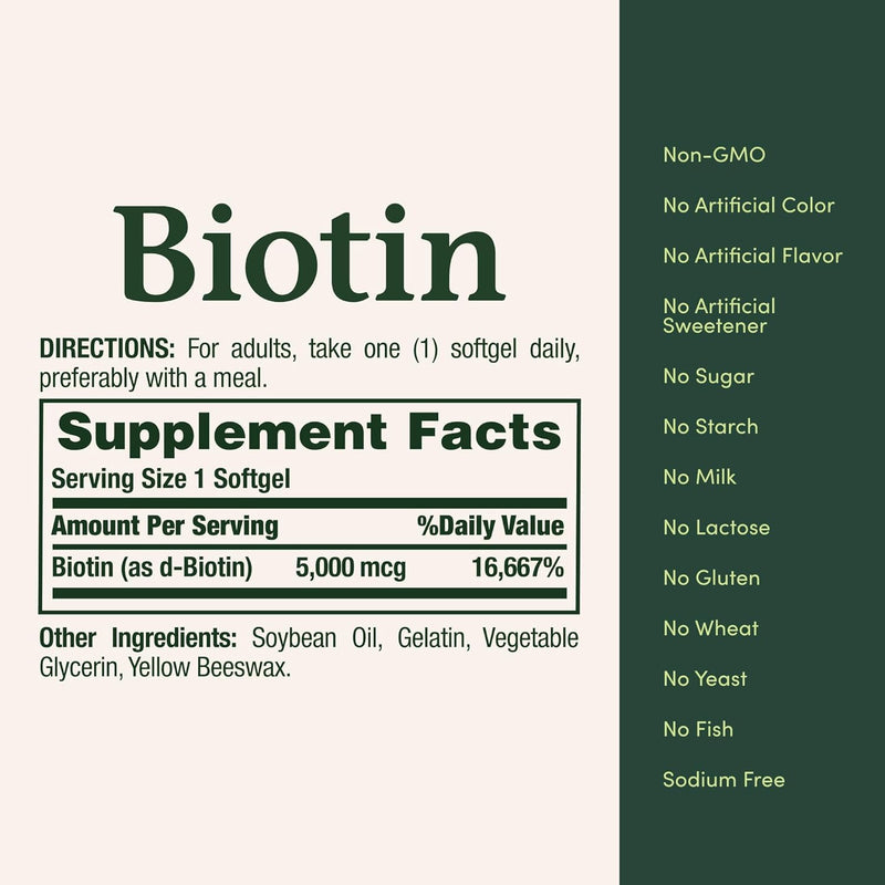 Nature’s Bounty Biotin 5000 mcg, 150 Rapid Release Softgels 72 Count (Pack of 1)