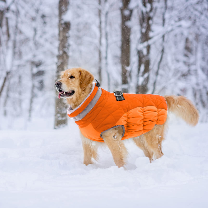 Lelepet Warm Dog Winter Coat Dog Coat Dog Cold Weather Coats Windproof Reflective Turtleneck Fleece Dog Jacket with Harness Thick Dog Fleece Vest Large Dog Coat, Dog Coats for Small Medium Large Dogs Orange - BeesActive Australia