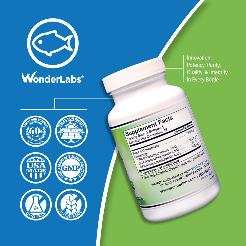 Atlantic Menhaden Fish Oil Omega-3 2000 mg, Burpless, Made in The USA, Perfect Balance of EPA+ DHA + DPA 90 Softgels