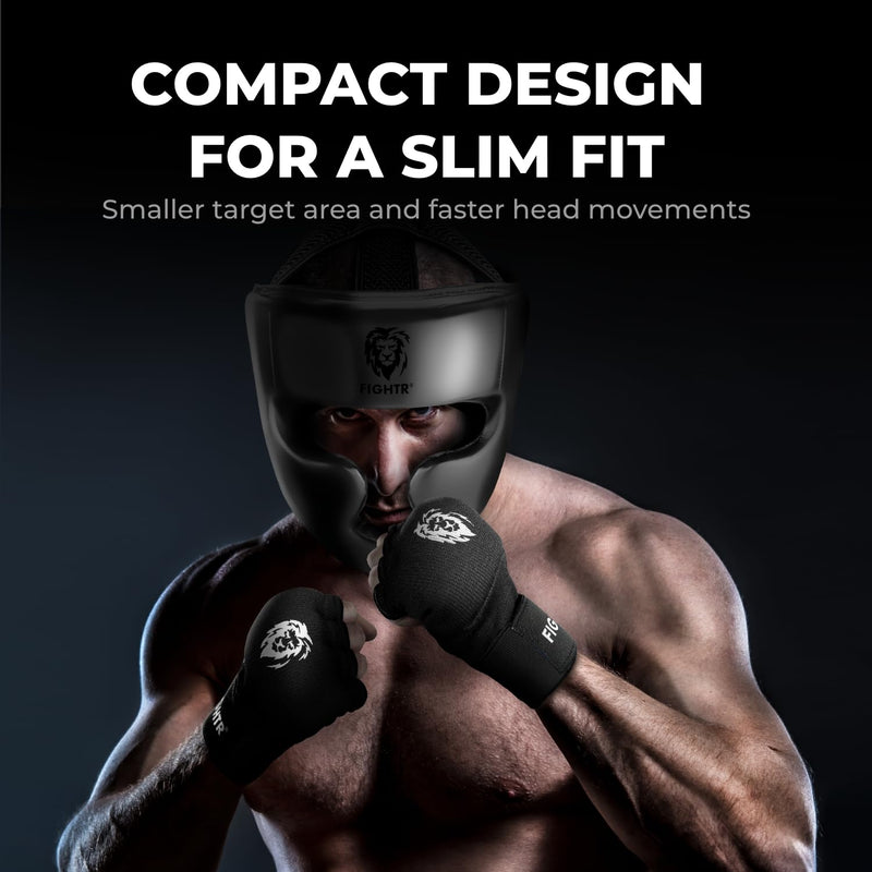 FIGHTR Boxing Headgear with Best fit | Boxing Helmet Guard for Sparring | Adjustable Size for MMA, Muay Thai, Kickboxing & Martial Arts S/M All Black