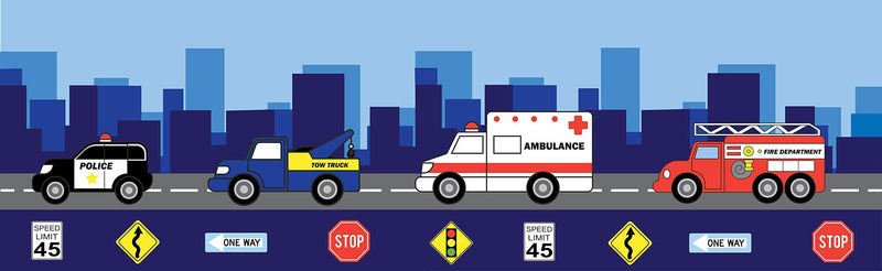 EVERYDAY KIDS First Responder Hero Themed 60x15” Window Valance for Toddler, Baby and Young Boys Bedrooms Window Décor Treatment with Firetruck, Tow Truck, Police Car and Ambulance Little Rescuer - BeesActive Australia