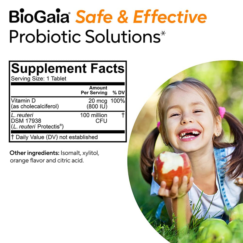 BioGaia Immune Active Kids Probiotic + Vitamin D | Immune & Digestive | Pediatrician-Recommended | Supports Immune Health | Promotes Digestive Health & Regularity | with Vitamin D | 60 Day Supply 60 Count (Pack of 1)