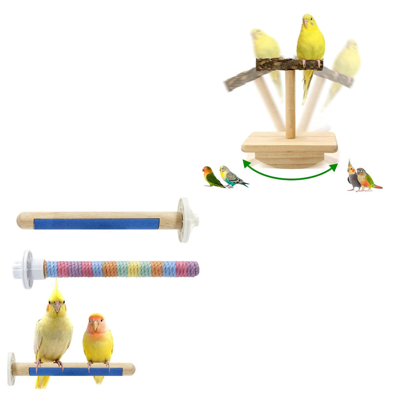 Natural Wood Bird Perch Stand & 2Pcs Bird Perch for Cage, Intelligence Puzzle Platform with Embedded Quartz Claw Care for Conure Cockatiel - BeesActive Australia