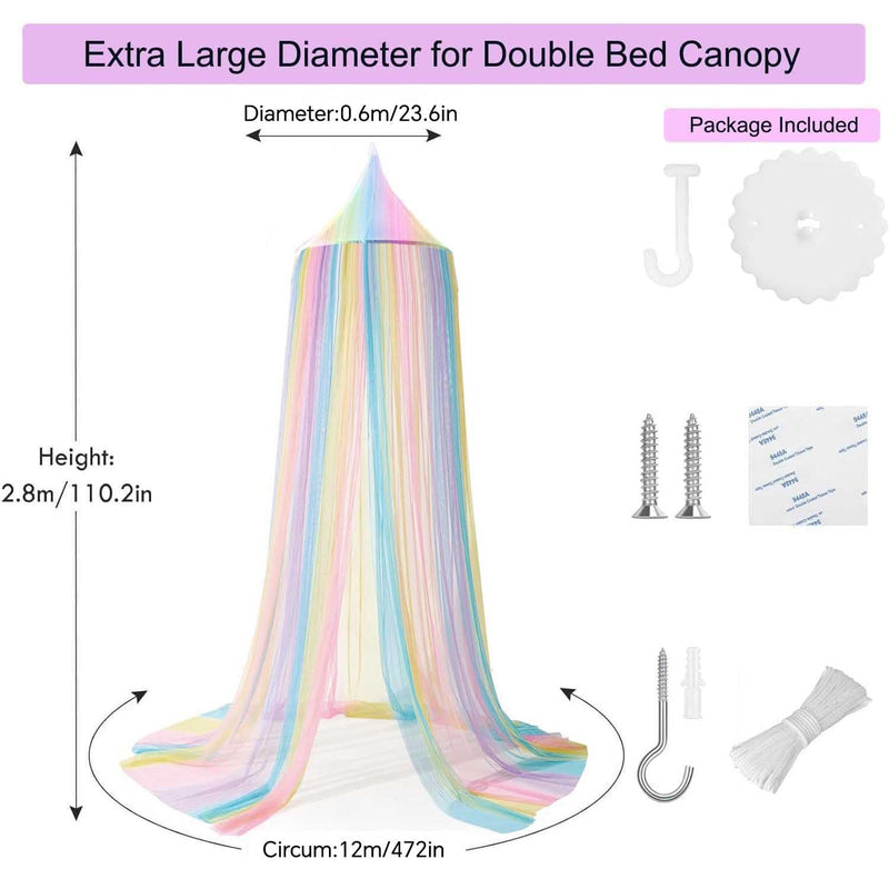 Rainbow Mosquito Mesh Net for Bed Canopy Large Dome Hanging Bed Net Tent for Double/Single Bed,Bed Canopy for Princess Bed,Ideal for Bedroom Decorative or Travel (Rainbow) Rainbow - BeesActive Australia