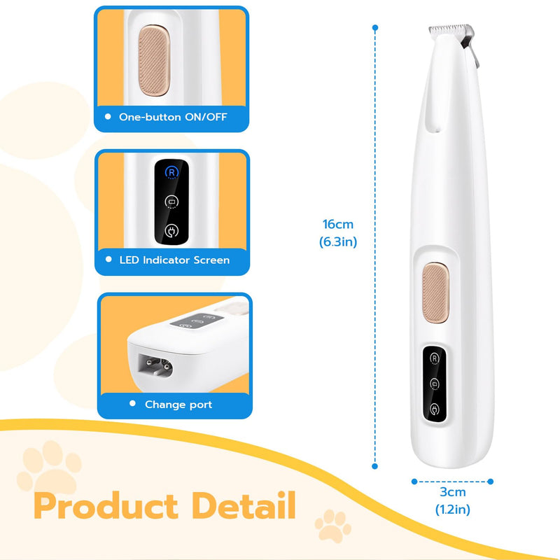 Tolesum Pet Hair Trimmer with LED Light, USB Rechargeable Paw Trimmer for Dogs, Paw Trim Pro, Quiet Waterproof Dog Paw Trimmer for Dogs, Cats, Paws, Ears, Face, Body, Paws - BeesActive Australia