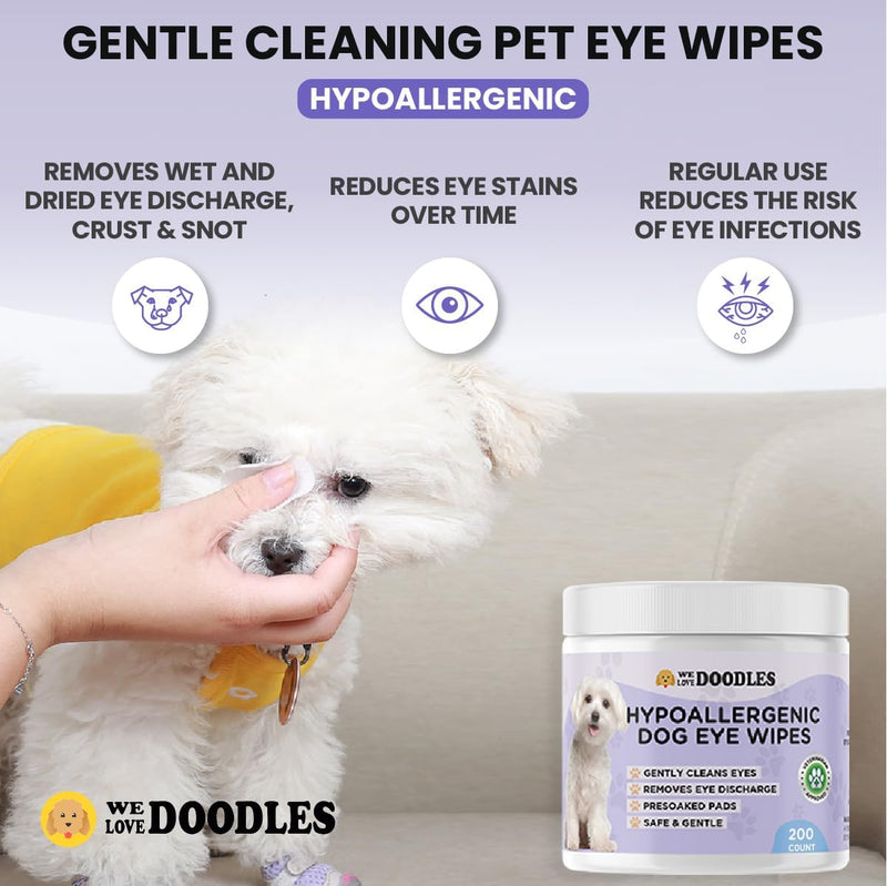 We Love Doodles Dog Eye Wipes - Gently Clean Eyes with Pre-Soaked Eye Wipes for Dogs, Effective Tear Stain Remover for Dogs, Safe Pet Eye Wipes for Crust & Eye Debris, Dog Eye Cleaner - 200 Pads 200 Wipes - BeesActive Australia