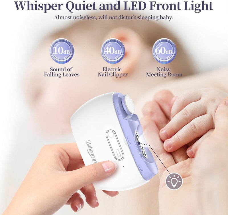 Electric 2-in-1 Nail Clipper & Polisher, 2-Speed Safe Fingernail Trimmer for All Ages, Rechargeable Automatic Nail Clipper with Light, Manicure Set for Baby Kids Seniors & Weak Hands Purple - BeesActive Australia