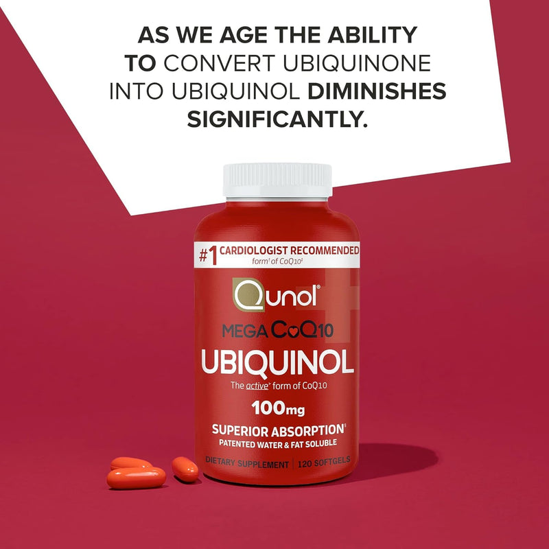 Qunol Mega Ubiquinol CoQ10 100mg, Superior Absorption, 240 Softgels | #1 Cardiologist Recommended Supplement for Heart Health, Coenzyme Q10 Supplement to support Vascular Health & Cellular Energy 120 Count (Pack of 2)