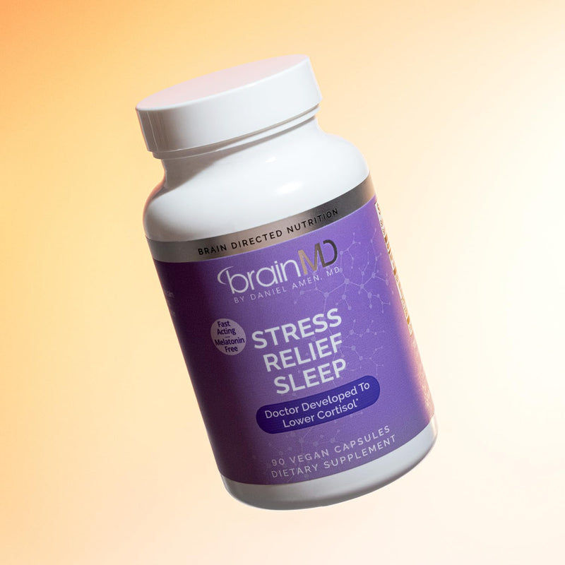BrainMD Stress Relief Sleep Support with GABA Magnesium, 60 Capsules | Dietary supplement in capsule form for daily use, featuring a natural blend with 30 servings for routine wellness.