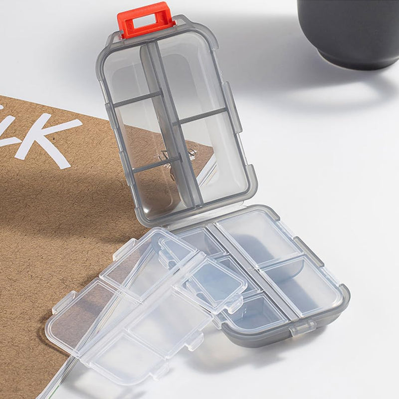 10 Grid Pill Organizer Compact Daily Portable Travel Storage Case with Labels for Vitamin Supplement Carrying Grey 1 Pack Gray