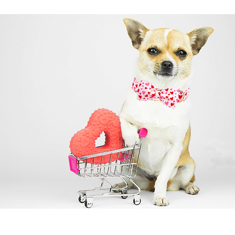 Valentine's Day Dog Collar with Bow Tie- Red Heart Dog Collar Cute Adjustable Pet Collar Pink Comfortable Dog Collar Metal Buckle Collar Cotton Holiday Puppy Collar Gift for Large Dogs Large (Pack of 1) A: Heart - BeesActive Australia