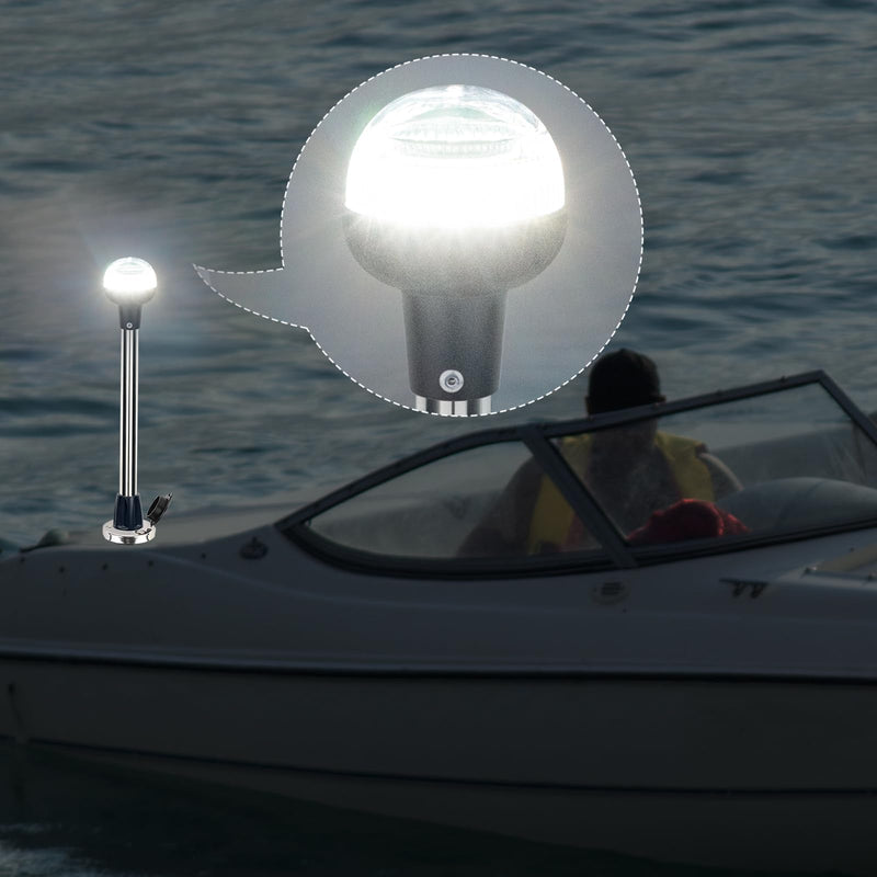 Anchor Light Boat Stern Light LED Marine Navigation Lights USCG 2 NM All Round White Stainless Steel 2 Pin Detachable Plug in 12 Volts (Flush Mount Base, 12 Inches) Flush Mount Base