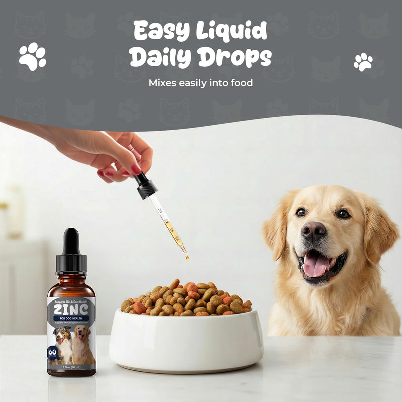Zinc Drops for Dogs - Liquid Zinc Supplement for Skin & Coat Health, Immune Support Trace Mineral, Bacon Flavored Dog Supplement, Easy Daily Zinc for Dogs, 2 fl oz (60 mL)
