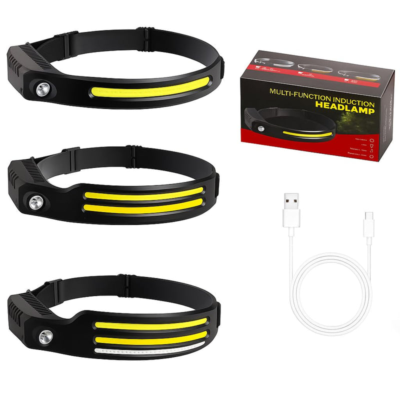 3-Pack Rechargeable LED Headlamps – High-Power USB Headlights COB Floodlight & Motion Sensor – Super Bright, Adjustable Beam, Water-Resistant – Ideal for Camping, Work, Fishing, Biking, Running - BeesActive Australia