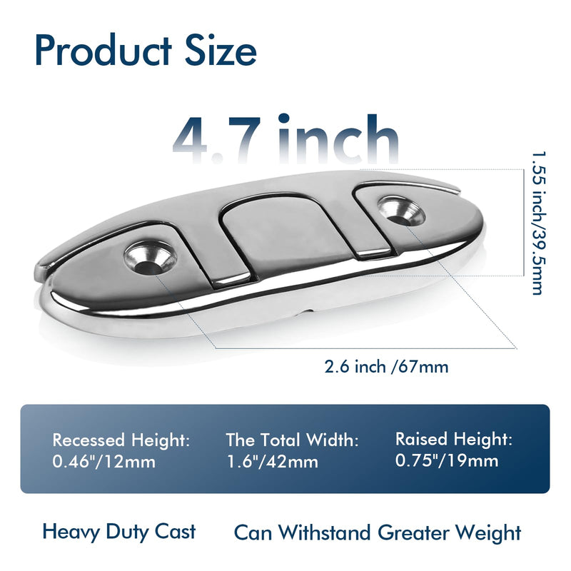 Stainless Steel Boat Cleat, 4.5" / 6" Marine Grade 316 Folding Cleats with Backing Plates, Flip Up Cleat for Dock Kayak Sailboat Yachts 4.5" 4 Pack - BeesActive Australia
